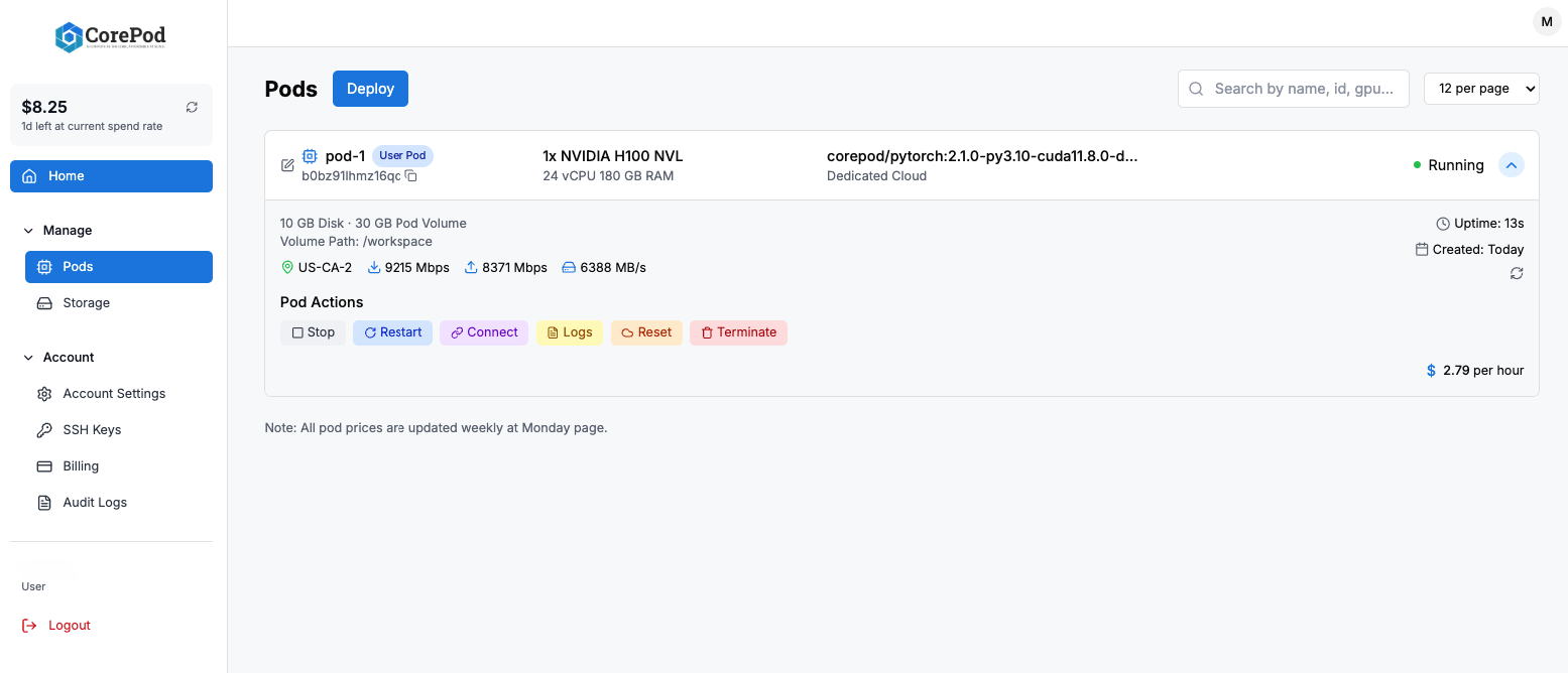 Pod Management Panel - Monitor and control your containers